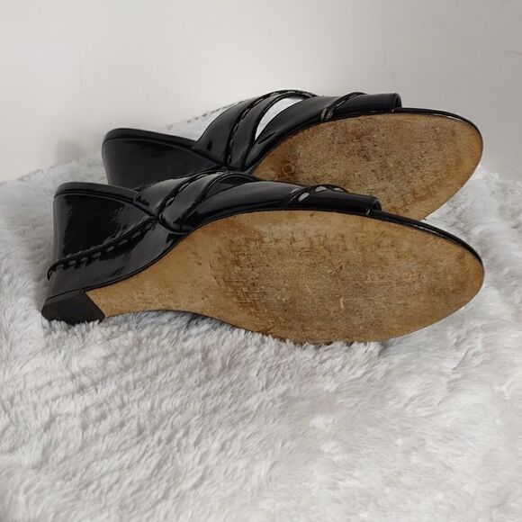 Cole Haan Black Patient Leather Wedge Sandals - Picture 3 of 6